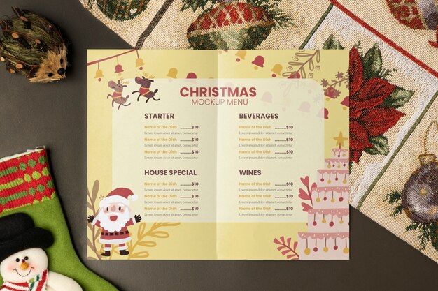 Kerstmenu mock-up ontwerp met xmas decor