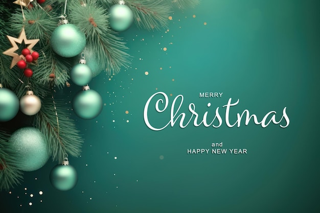 PSD kerstmis en nieuwjaar achtergrond met groene dennen takken ballen en sterren