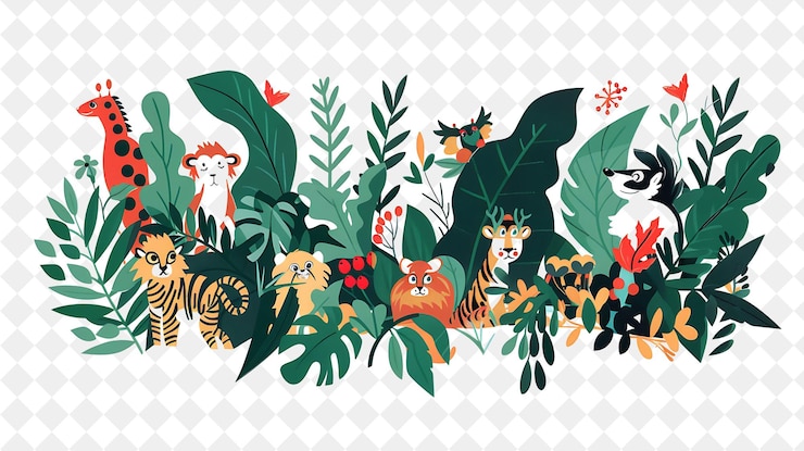 PSD kerstmis in de jungle met de jungle book personages desi illustratie kerstmis kunstontwerp