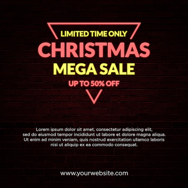 Kerstmis Mega Sale Banner Neon Light Style