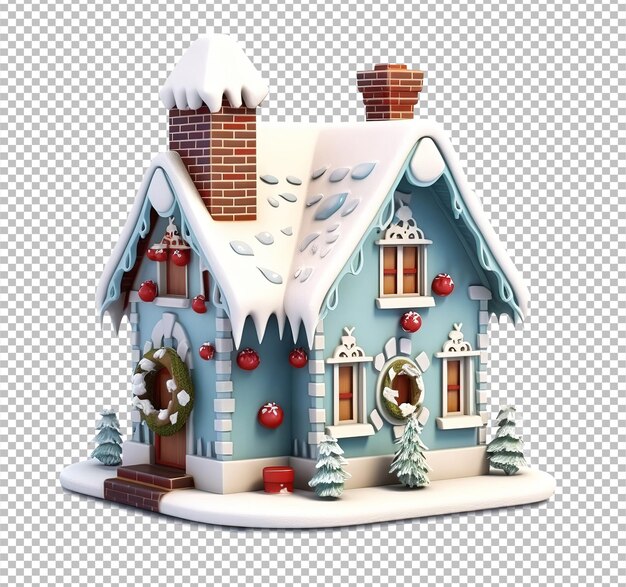 PSD kerstmis winter feestelijk 3d huis kerstmis geïsoleerd op witte achtergrond 3d render van winter huis