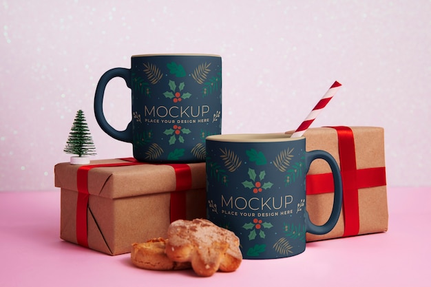 PSD kerstmok mock-up met cadeau