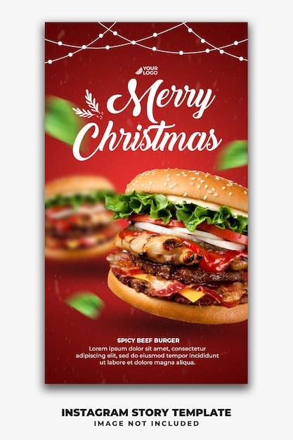 Kerstsjabloon social media verhalen voor restaurant fastfood menu hamburger