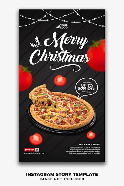 Kerstsjabloon social media verhalen voor restaurant fastfood menu pizza