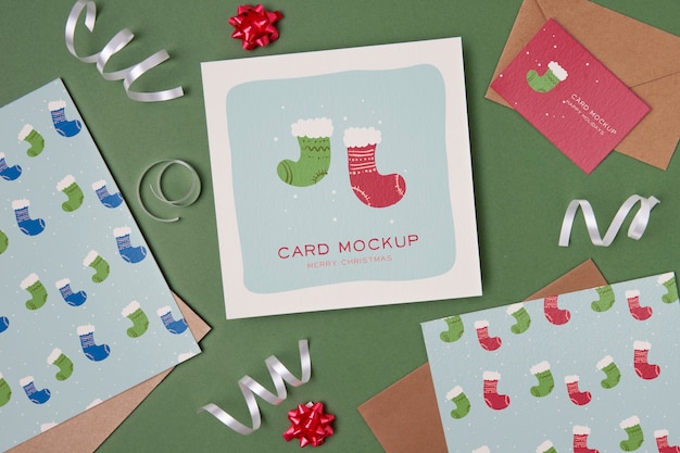 PSD kerststilleven met mockup-ontwerp voor cadeaubonnen