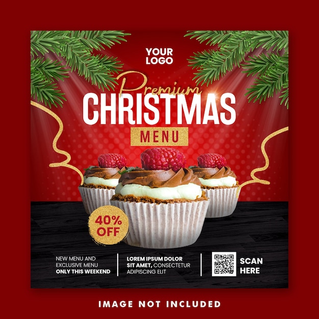 Kersttaart eten menu social media post square banner template