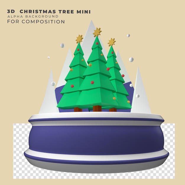 PSD kerstweergave van 3d low poly mini-dennenbomen