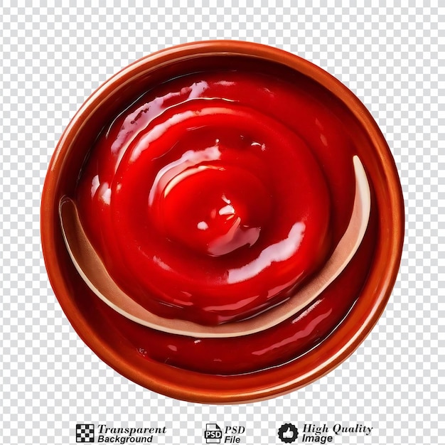 Vista superiore della ciotola di ketchup isolata su uno sfondo trasparente