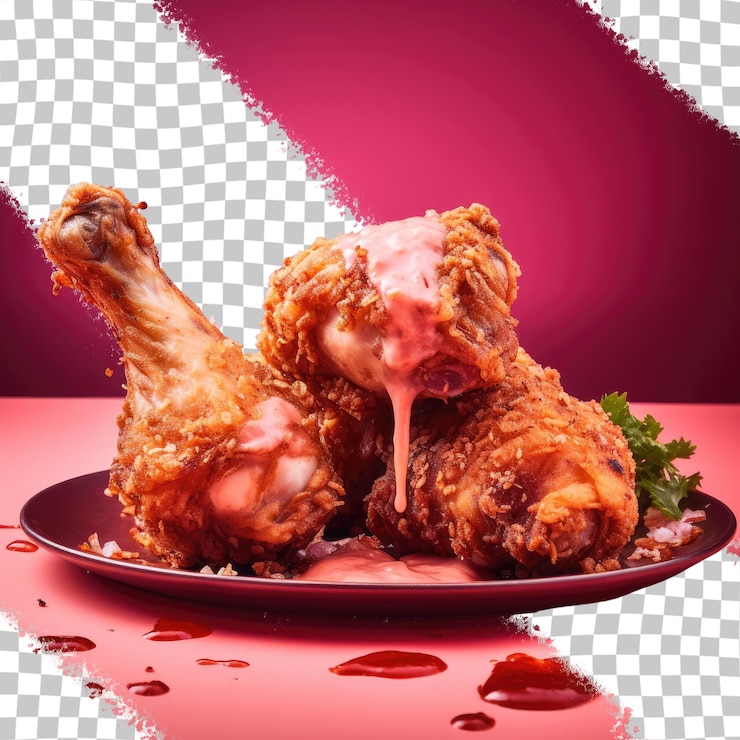 PSD ketchup covered crispy legs of chicken transparent background