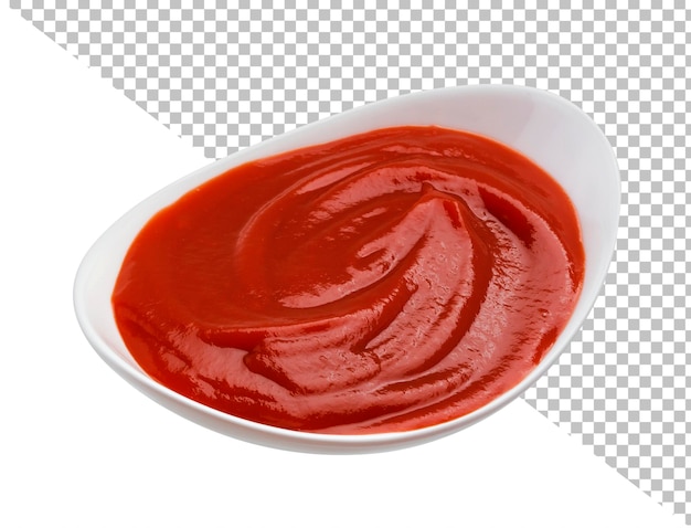 Ketchup na białym tle ze ścieżką przycinającą, widok z góry