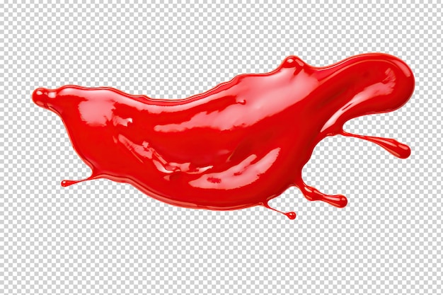 PSD ketchup o spruzzi di liquido rosso ritaglio su trasparente