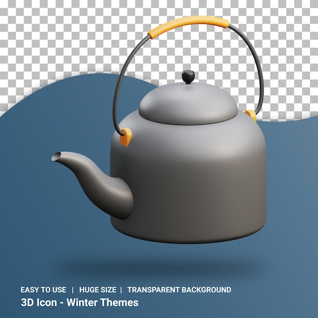 Kettle 3d illustration with transparent background