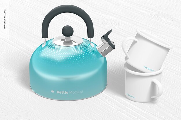 PSD kettle with mugs mockup