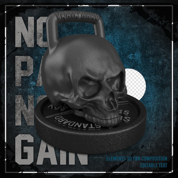 Kettlebell con rondelle nere nel rendering 3d