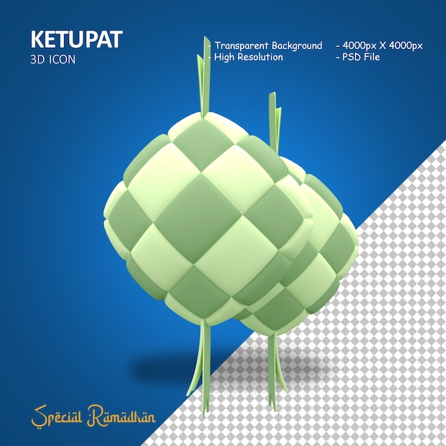 Ketupat 3d render illustratie