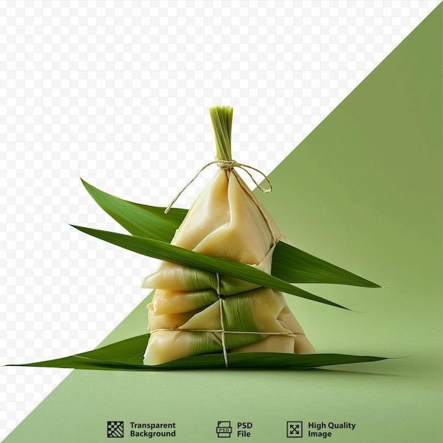 PSD ketupat or rice dumpling decoration over green isolated background selective focus