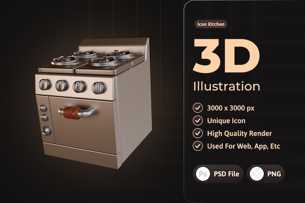 Keuken icoon gasfornuis 3d ontwerp