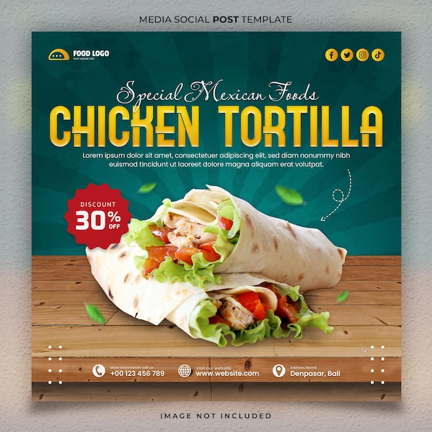 Keuken mexicaanse kip tortilla media adverteren sociale post sjabloon