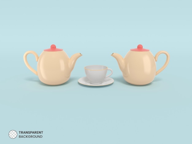 Keuken thee waterkoker en beker pictogram geïsoleerd 3d render illustratie