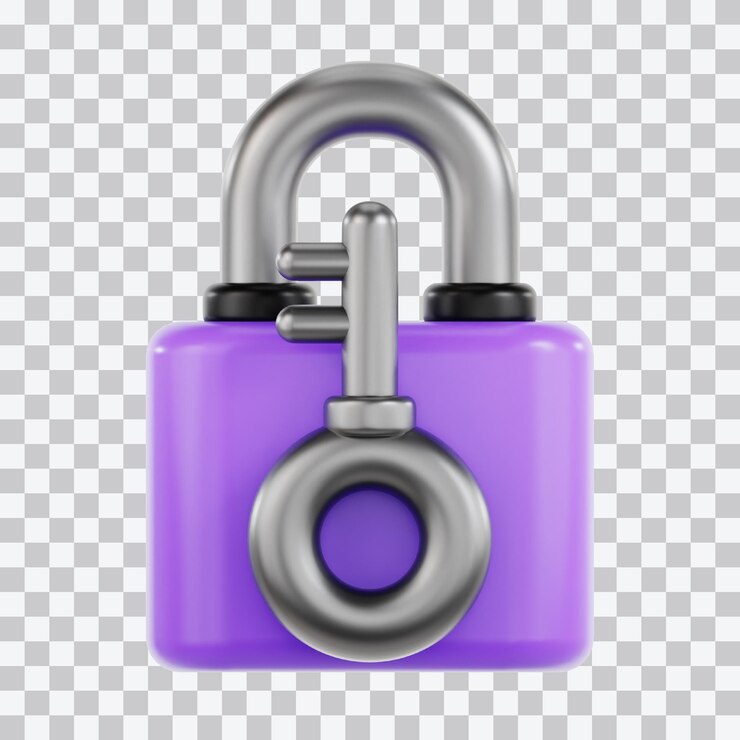 PSD key and padlock 3d illustration