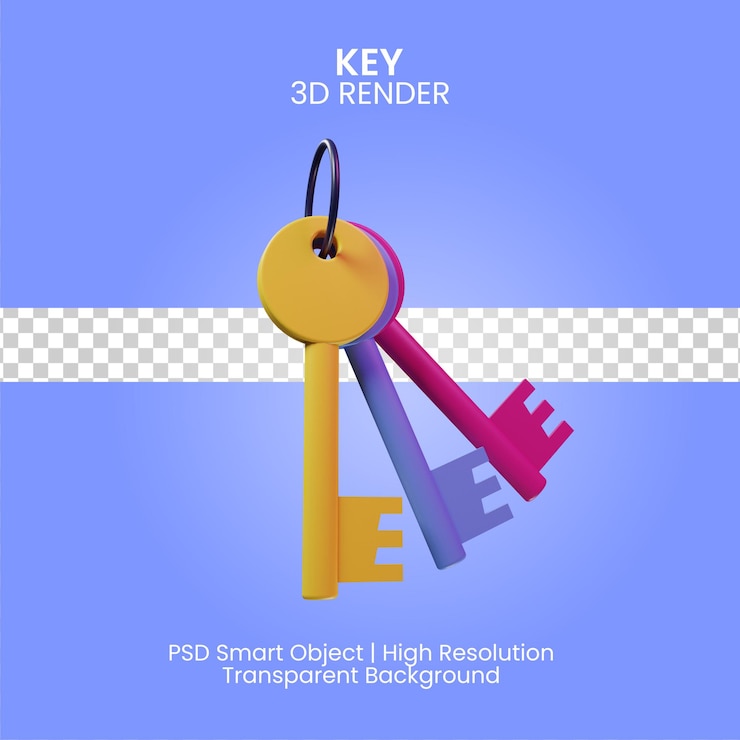 PSD key icon 3d render isolated