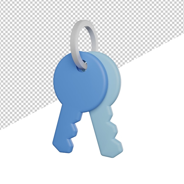 Key icon side view 3d illustration rendering transparent background