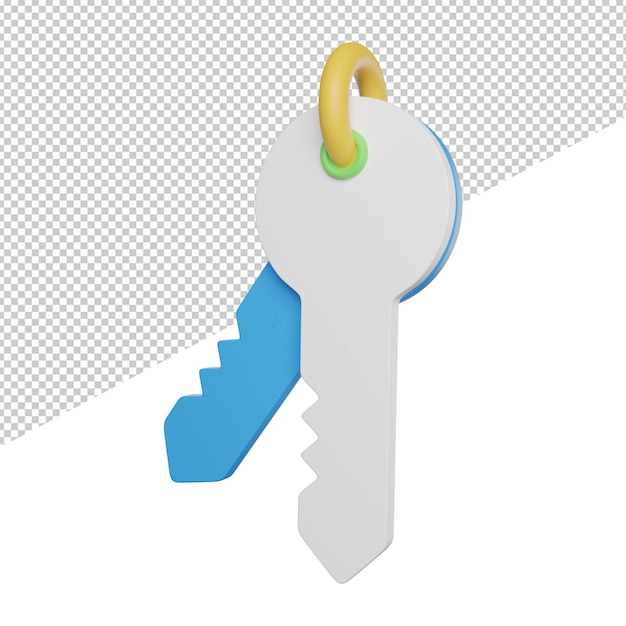 Key lock deur beveiliging zijaanzicht 3d-rendering pictogram illustratie op transparante achtergrond