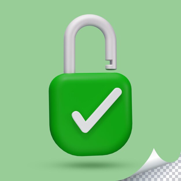 Key lock with check mark 3d icon security concept