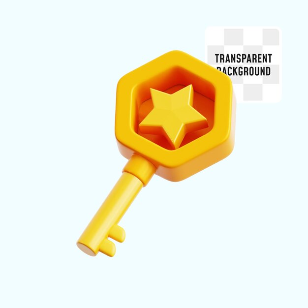 key with diamond crystal gemstone inside for lock gate door and treasure chest open game ui asset 3d icon illustration render design