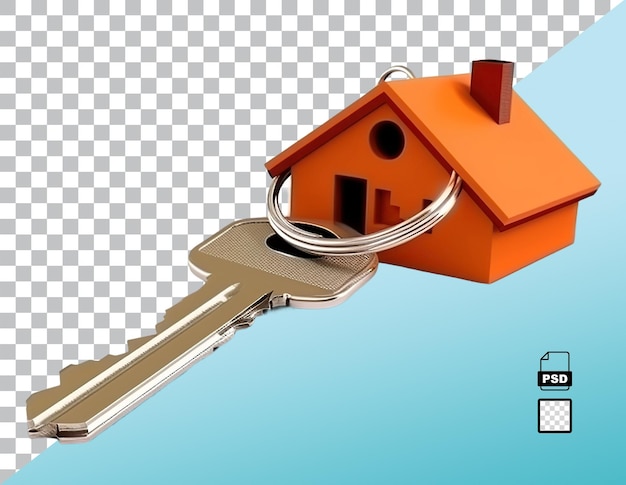 PSD a key with house keychain isolated on white or transparent background ai generated image