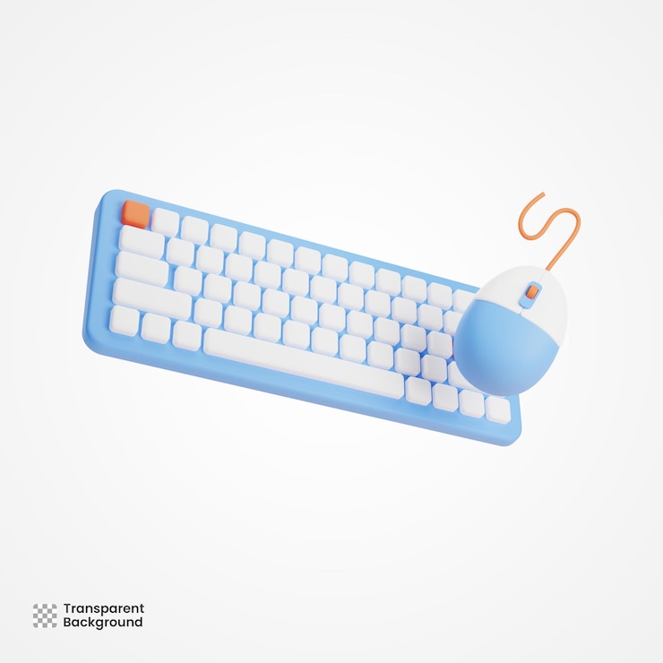 PSD keyboard and mouse 3d cartoon illustration