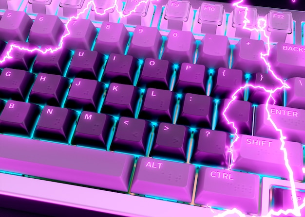 PSD keyboard buttons mock-up with neon electricity bolt