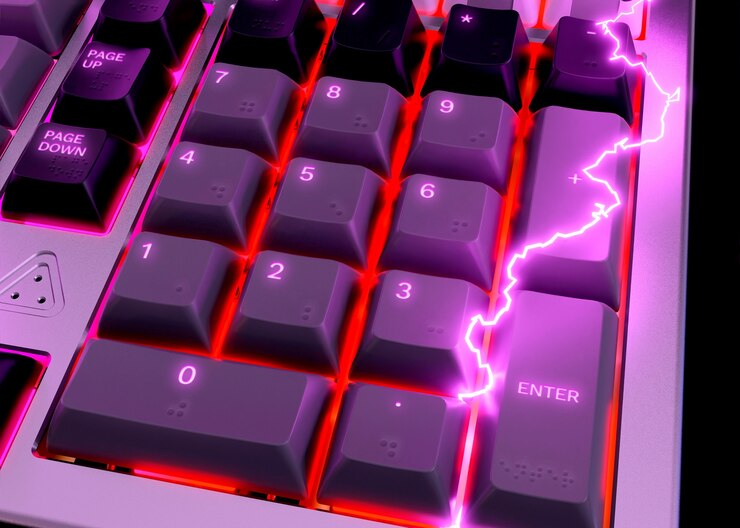 PSD keyboard buttons mock-up with neon electricity bolt