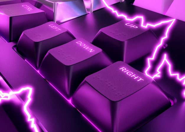 PSD keyboard buttons mock-up with neon electricity bolt