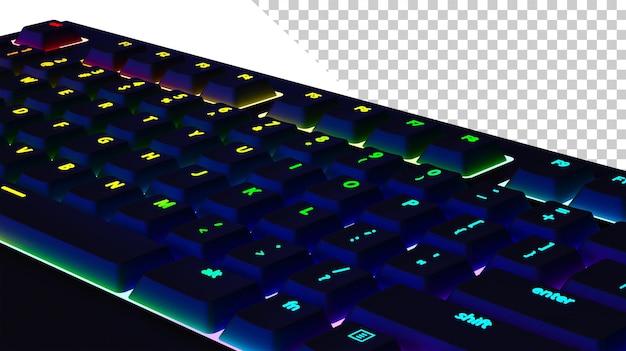 Keyboard closeup 3d rendering gaming keyboard with rgb backlight