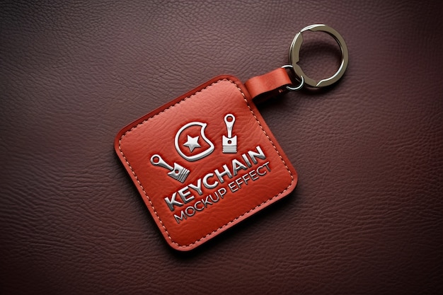 PSD keychain in leather tray mockup