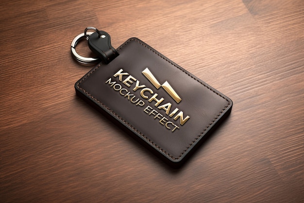 PSD keychain in leather tray mockup