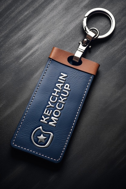 PSD keychain in leather tray mockup