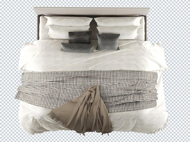 Khaki white gray bedding set, bed, top view