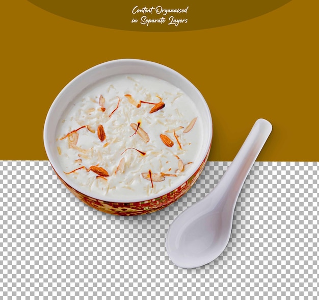 PSD kheer firni deserts in bowl isolated on transparent background