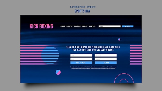 PSD pagina di destinazione del concetto di kick boxing