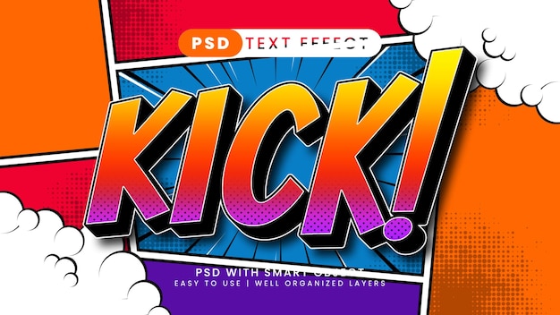 PSD kick cartoon text effect with comic and kids text style