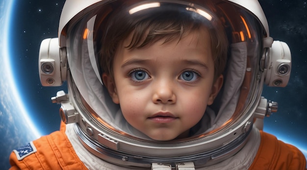 PSD kid astronaut in a space ship looking out into space kid dream concept space travel concept