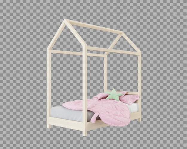 PSD letto per bambini nel rendering 3d isolato