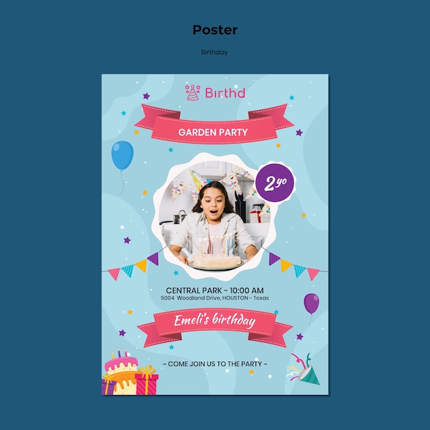 PSD kid birthday invitation poster template