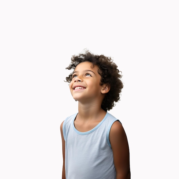 Ritratto di un bambino su uno sfondo bianco pulito