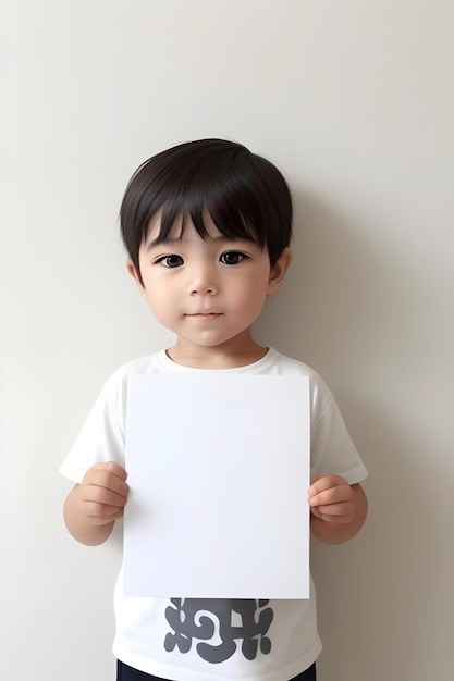 PSD kid holding white blank canvas mockup