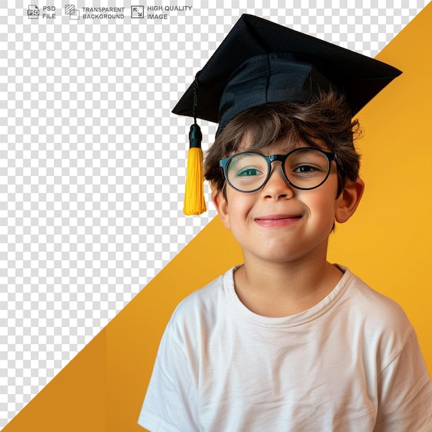 PSD kid in graduation cap portrait on transparent background