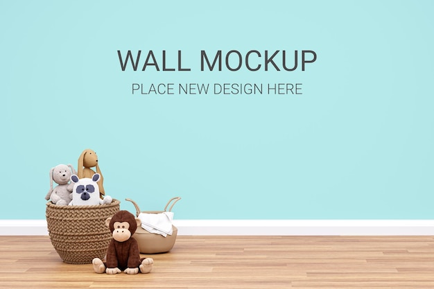 PSD kid playroom wall mockup 3d rendering illustration