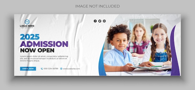 Modello di progettazione della foto di copertina dell'ammissione alla scuola per bambini